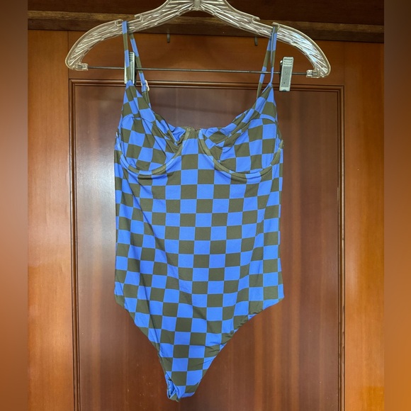 Acacia Swimwear Suki Blue Checkered One Piece Medium Pamela NWT - Picture 2 of 6